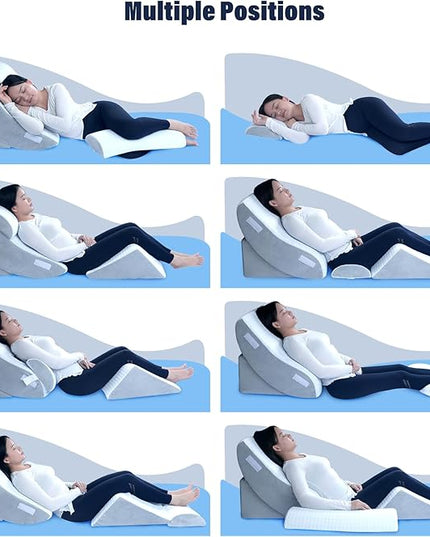 SAHEYER 4pcs Orthopedic Bed Wedge Pillow Set, Post Surgery Memory Foam for Back, Neck and Leg Pain Relief, Gel Memory Foam Pillow for Heartburn, Anti Snoring, Acid Reflux & GERD Sleeping - LeafyLoom