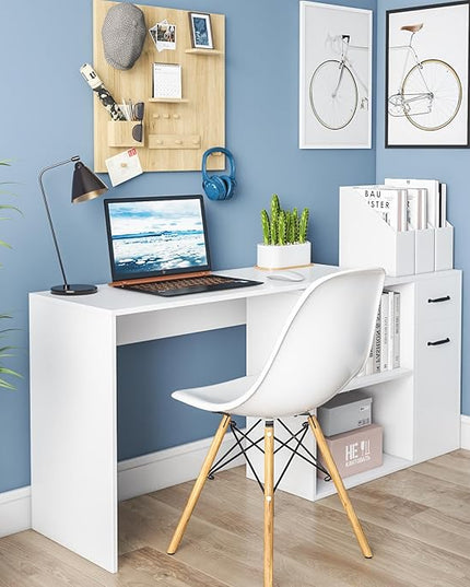 L-Shaped Rotating Computer Desk 68 inch with Storage Shelves Home Office Corner Desk with Drawers and File Cabinet Multipurpose Study Writing Table for Bedroom Small Space White - LeafyLoom