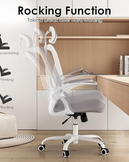 Farini Ergonomic Office Chair, Home Office Desk Chair with Headrest, High Back Computer Chair with Flip-up Armrests and Adjustable Lumbar Support.for Home Office Study Room Bedroom, Gray. - LeafyLoom