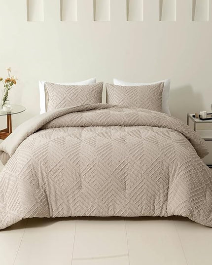 Queen Comforter Set Khaki, Boho Comforter Set 3 Pieces, All Season Tufted Queen Size Bed Comforter Set (90x90In Comforter & 2 Pillowcases) - LeafyLoom