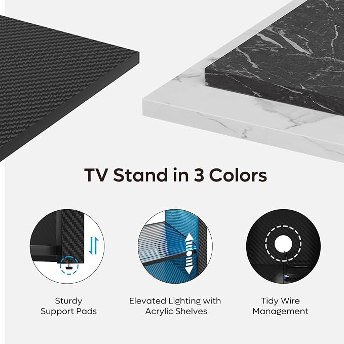 Bestier LED Tall TV Stand, Entertainment Center for 55/60/65 inch TV, Gaming TV Console with Storage for PS5, Adjustable Shelf Modern High TV Cabinet for Living Room Bedroom, Carbon Fiber Black - LeafyLoom