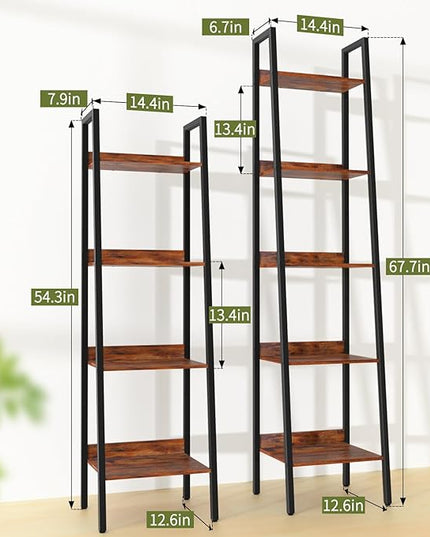 Yoobure Ladder Shelf, 4 Tier Tall Ladder Bookshelf Corner Shelf, Industrial Book Shelf Ladder Bookcase Narrow, Standing Storage Shelves Display Shelf for Bedroom Living Room Office Kitchen Bathroom - LeafyLoom