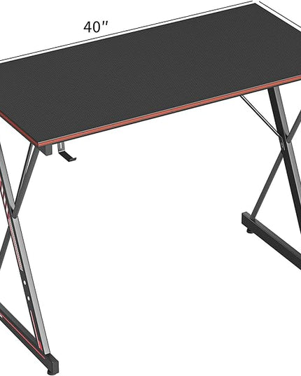 CubiCubi Gaming Desk 40 Inch PC Computer Desk, Carbon Fiber Home Office Desk Table Gamer Workstation, Simple Game Table with Headphone Hook, Black - LeafyLoom