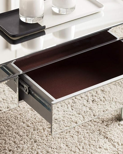 SEI Furniture Darien Contemporary Mirrored Rectangular, Rectangle Coffee Table, Silver - LeafyLoom