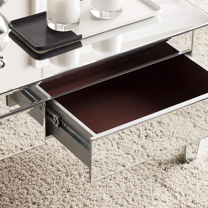 SEI Furniture Darien Contemporary Mirrored Rectangular, Rectangle Coffee Table, Silver - LeafyLoom