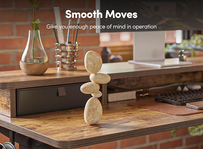 FEZIBO 55 x 24 Inch Height Adjustable Electric Standing Desk with Double Drawer, Stand Up Desk with Storage Shelf, Sit Stand Desk, Rustic Brown - LeafyLoom