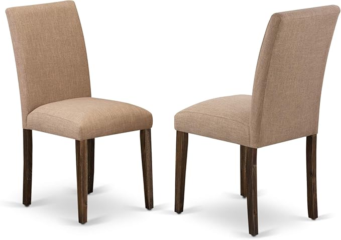 East West Furniture I3AB7-747 Irving 7 Piece Modern Dining Set Consist of a Round Wooden Table with Pedestal and 6 Light Sable Linen Fabric Parson Chairs, 48x48 Inch - LeafyLoom