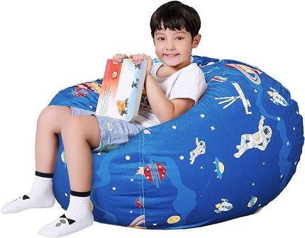 Lukeight Stuffed Animal Storage Bean Bag Chair Cover for Kids, Zipper Beanbag Chair Cover for Organizing Toddler & Kids' Rooms Plush Toys (Outer Space Velvet, X-Large) - LeafyLoom