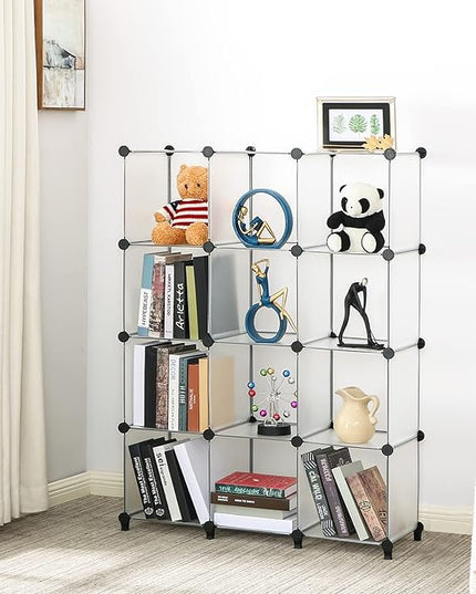 ANWBROAD Cube Storage Organizer 12-cube DIY Modular Closet Organizer Plastic Bookshelf Bookcase Storage Shelves Units Rubber Hammer for Bedroom Office Living Room ULCS012T - LeafyLoom