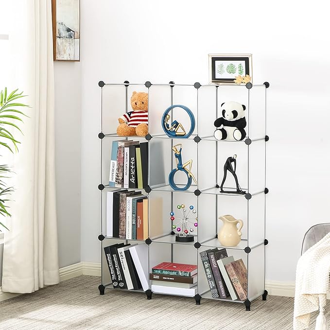 ANWBROAD Cube Storage Organizer 12-cube DIY Modular Closet Organizer Plastic Bookshelf Bookcase Storage Shelves Units Rubber Hammer for Bedroom Office Living Room ULCS012T - LeafyLoom