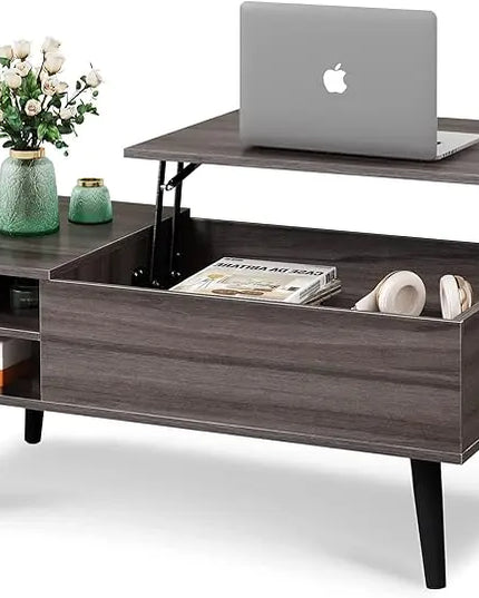 WLIVE Lift Top Coffee Table with Storage for Living Room,Small Hidden Compartment and Adjustable Shelf,Mid Century, Modern ,Wood,Grey - LeafyLoom