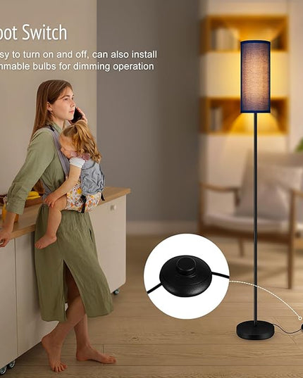 BoostArea Floor Lamps for Living Room, Modern Blue Floor Lamp, LED Corner Floor Lamp with Linen LampShade, Standing Lamp for Bedroom/Office/Study Room/Farmhouse(Bulb Not Included) - LeafyLoom