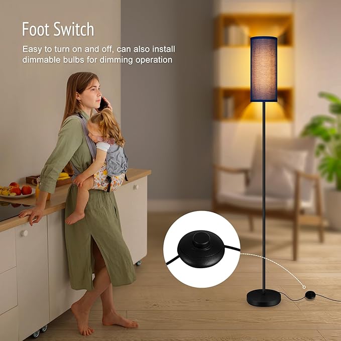BoostArea Floor Lamps for Living Room, Modern Blue Floor Lamp, LED Corner Floor Lamp with Linen LampShade, Standing Lamp for Bedroom/Office/Study Room/Farmhouse(Bulb Not Included) - LeafyLoom
