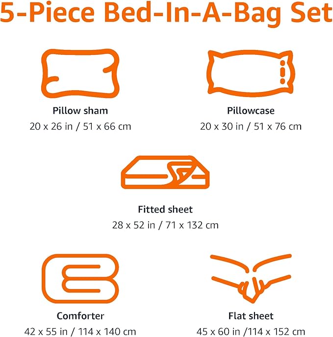 Amazon Basics 5 Piece Microfiber Kid's Bed-in-a-Bag Bedding Set, Toddler, Blue, Solid - LeafyLoom