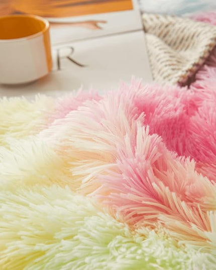 FOPPA Rainbow Plush Comforter Cover Set, 3 Pieces (Queen, Tie-Dye), Ultra Soft Faux Fur Bedding - LeafyLoom