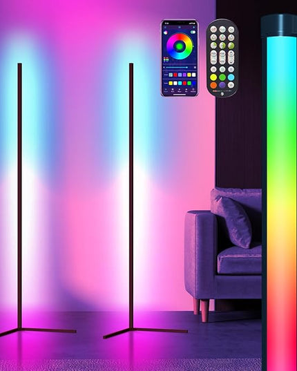 Bodun RGB Corner Floor Lamp 56 inches Smart LED Mood Lighting Bar Ambient Light Tower with Music Sync Floor Lamps for Living Room Remote Control Color Changing - LeafyLoom