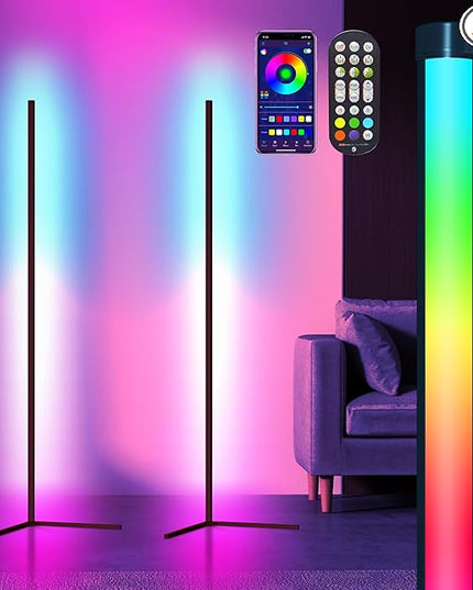 Bodun RGB Corner Floor Lamp 56 inches Smart LED Mood Lighting Bar Ambient Light Tower with Music Sync Floor Lamps for Living Room Remote Control Color Changing - LeafyLoom