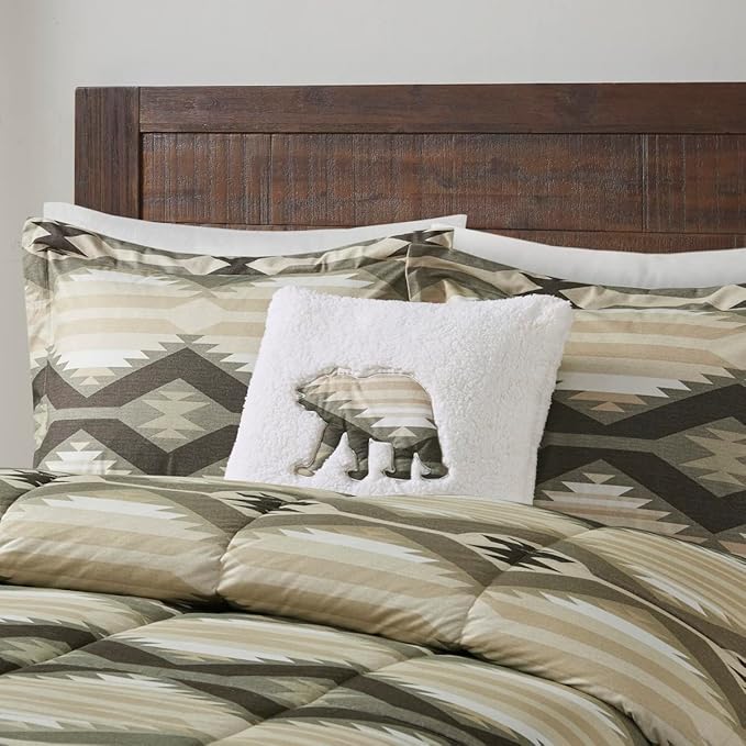 Woolrich Comforter Set, Cabin Lodge, Warm Cover for Colder Season, Modern Cottage-Inspired Down Alternative Ultra Soft Microfiber Bedding, Matching Sham, Southwestern Brown Full/Queen 4 Piece - LeafyLoom