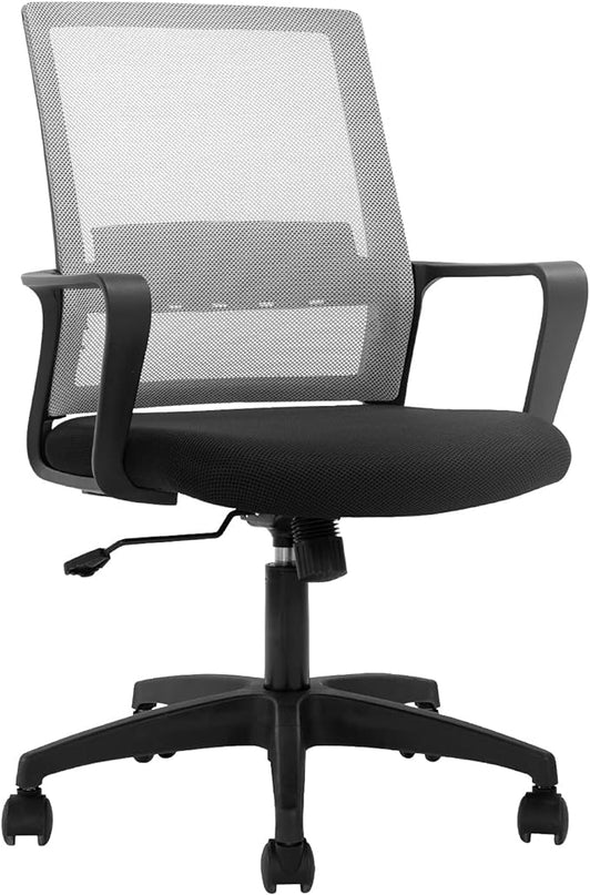Office Chair Ergonomic Desk Task Chair Mesh Computer Chair Mid-Back Mesh Home Office Swivel Chair Modern Executive Chair with Wheels Armrests Lumbar Support (Grey) - LeafyLoom