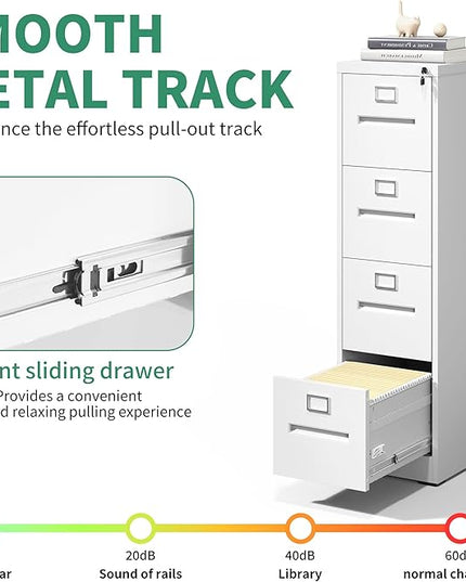 4 Drawer File Cabinet,Metal Filing Cabinets with Lock,White Vertical File Cabinet for Home Office,Heavy Duty Metal Storage Cabinet for A4/Letter/Legal Size File,Assembly Required - LeafyLoom