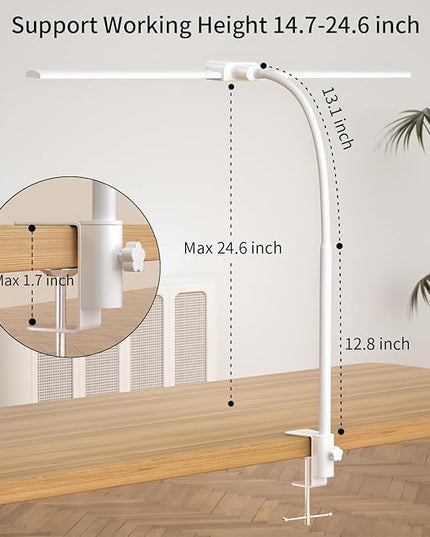KableRika Desk lamp,Double Head LED Desk Lamp with Clamp,Architect Desk Lights for Home Office,Eye-Caring Desktop Office Lamp 4-Brightness 4-Color Table Lamp for Monitor Workbench Reading White - LeafyLoom