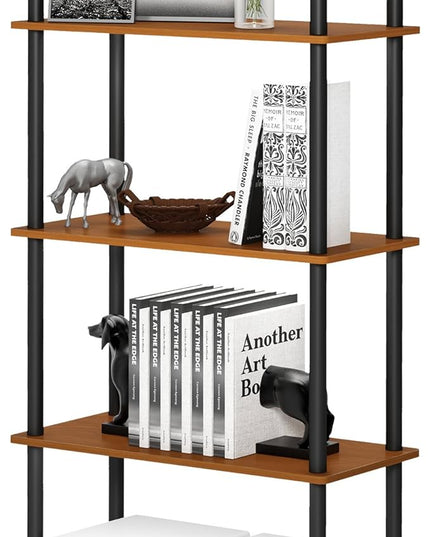 Furinno Turn-N-Tube 5-Tier Multipurpose Shelf / Display Rack / Storage Shelf / Bookshelf, Round Tubes, Light Cherry/Black - LeafyLoom