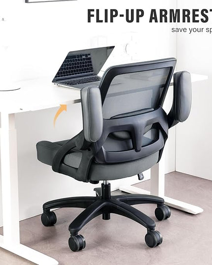 Big and Tall Office Chair 400lb- Mesh Ergonomic Heavy Duty Desk Chair- Flip Arms, Plus Size Wide Seat Executive Computer Chair for Large People- Home Office Swivel Rolling Task Chairs - LeafyLoom
