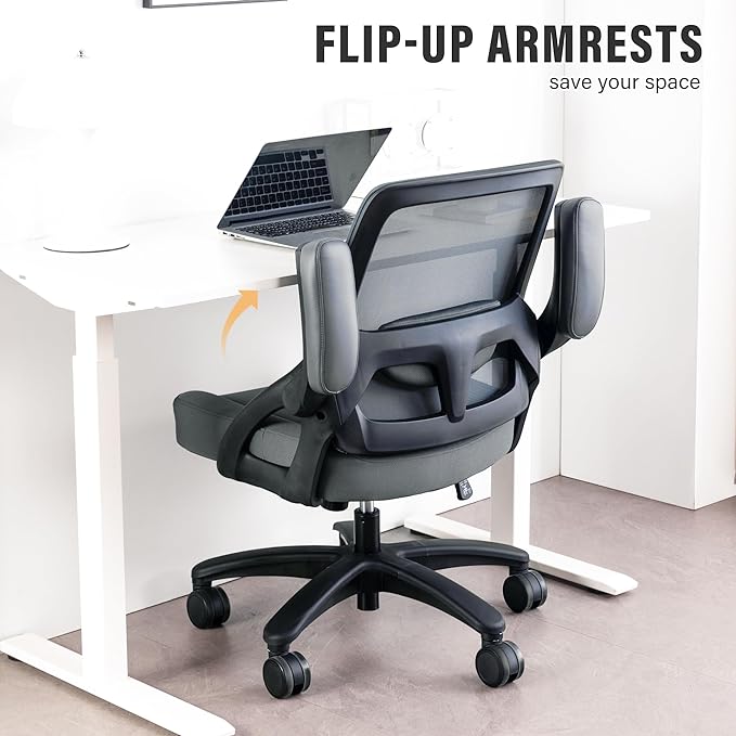 Big and Tall Office Chair 400lb- Mesh Ergonomic Heavy Duty Desk Chair- Flip Arms, Plus Size Wide Seat Executive Computer Chair for Large People- Home Office Swivel Rolling Task Chairs - LeafyLoom