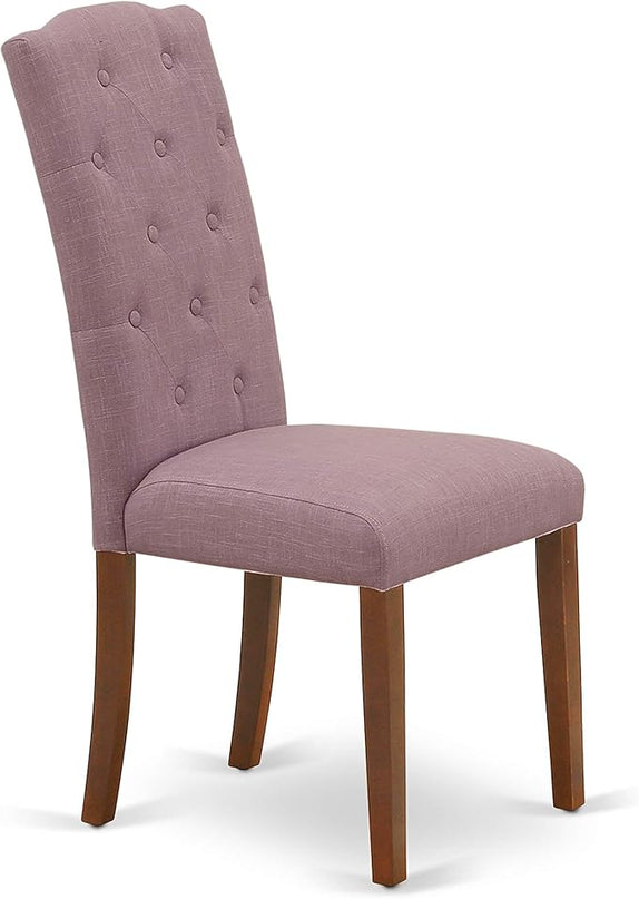 East West Furniture DLCE5-MAH-10 Dublin 5 Piece Room Set Includes a Round Kitchen Table with Dropleaf and 4 Dahlia Linen Fabric Parson Dining Chairs, 42x42 Inch, Mahogany - LeafyLoom