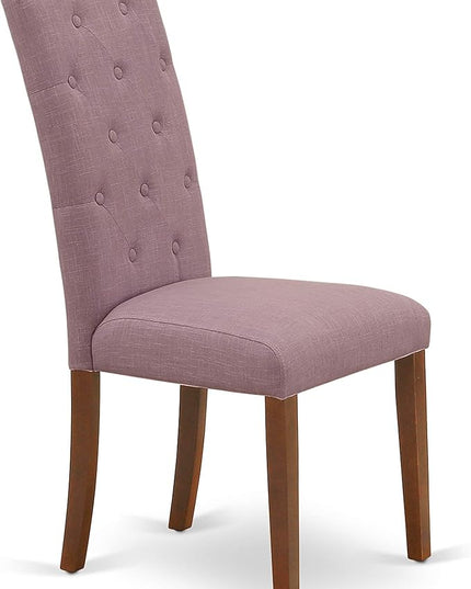 East West Furniture DLCE3-MAH-10 Dublin 3 Piece Dinette Set for Small Spaces Contains a Round Table with Dropleaf and 2 Dahlia Linen Fabric Parsons Dining Chairs, 42x42 Inch, Mahogany - LeafyLoom
