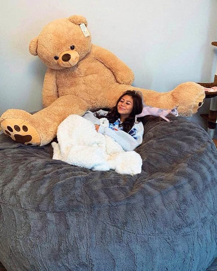 6FT Giant Faux Fur Bean Bag Cover for Adults, Round Fluffy Bean Bag Bed (No Filler), Machine Washable Big Size - LeafyLoom