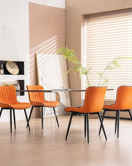 YOUNUOKE Orange Dining Chairs Set of 2 Upholstered Mid Century Modern Kitchen Chair Armless Faux Leather Accent Guest Side Chair with Back and Metal Legs for Living Reception Waiting Room Bedroom - LeafyLoom