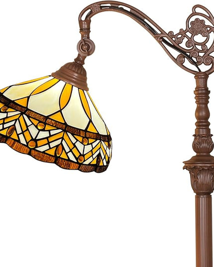 Capulina Tiffany Floor Lamp Antique Amber Melody Style Stained Glass Soft Light Arched Gooseneck Adjustable Angle Reading Floor Lamp for Living Room Bedroom Home Office - LeafyLoom