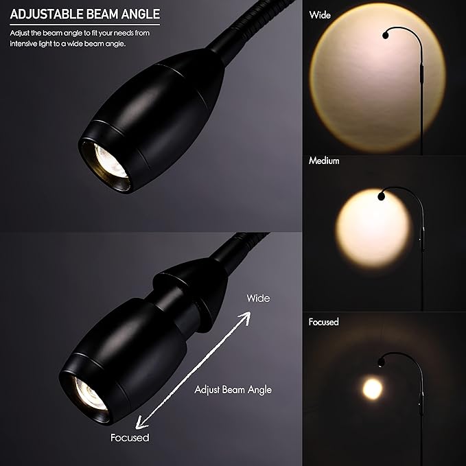 O’Bright Ray – Adjustable LED Beam Floor Lamp, Dimmable and Zoomable Spotlight, Flexible Gooseneck, Reading/Crafting Standing Lamp, Work Table Light, Matte Black - LeafyLoom