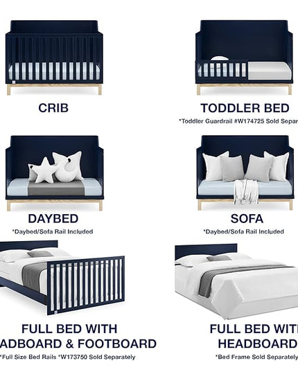babyGap by Delta Children Oxford 6-in-1 Convertible Crib TrueSleep 2-Stage Deluxe Crib and Toddler Mattress (Bundle), Navy/Natural - LeafyLoom