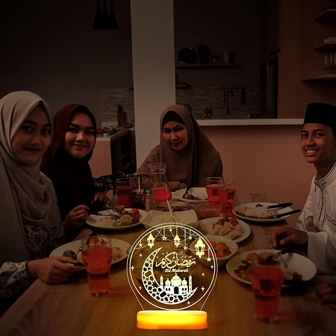 Honoson Ramadan Table Decoration for Home 2024 Ramadan LED Lights Eid Mubarak Star Moon Shaped Kids Night Lamp Ornaments Ramadan Mubarak Gift for Muslims Family Islamic Holiday Eid al Fitr Party - LeafyLoom
