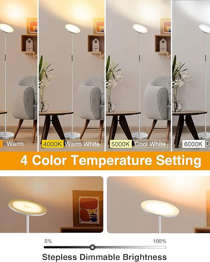 OUTON Floor Lamp, 30W/3000LM LED Modern Torchiere Sky Lamp, Super Bright Dimmable Standing Tall Lamp with 4 Color Temperatures, Remote Touch Control, Timer for Living Room Bedroom Office, Silver Grey - LeafyLoom