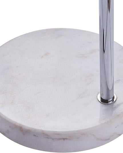 Teamson Home Arquer 68.1" Arc Floor Lamp for Living Rooms, Home Offices, Dining Rooms, Bedrooms with Faux White Marble Base and Nickel Bell Shade - LeafyLoom