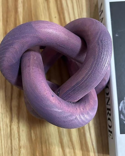 Wood Knot Decor -Coffee Table Decor Shelf Decor Table Books Hand Carved Home Decoration Boho Country Rustic Modern Shabby Chic Style Decor 3 Link Wooden Knot Chain Link Decor (Purple) - LeafyLoom