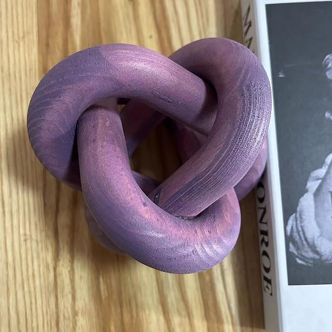 Wood Knot Decor -Coffee Table Decor Shelf Decor Table Books Hand Carved Home Decoration Boho Country Rustic Modern Shabby Chic Style Decor 3 Link Wooden Knot Chain Link Decor (Purple) - LeafyLoom