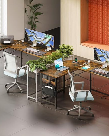 Coleshome 66" L Shaped Gaming Desk with Outlet, L Shaped Desk with CPU Stand, Corner Computer Desk, Home Office Desk, Writing Desk, Vintage - LeafyLoom