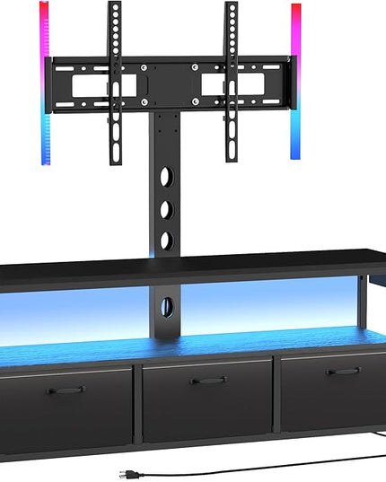 TV Stand with Mount and Power Outlet, Swivel TV Stands Mount with LED Lights for 32/45/55/60/65 inch TVs, Entertainment Center with Storage, Media Console Cabinet for Living Room, Bedroom, Black - LeafyLoom
