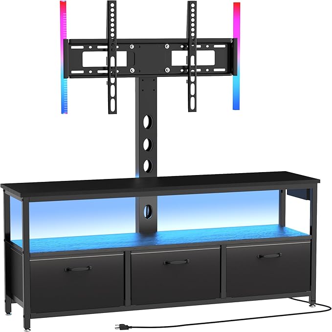TV Stand with Mount and Power Outlet, Swivel TV Stands Mount with LED Lights for 32/45/55/60/65 inch TVs, Entertainment Center with Storage, Media Console Cabinet for Living Room, Bedroom, Black - LeafyLoom