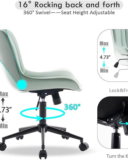 YOUNIKE Armless Office Chair Swivel Desk Chair, Upholstered Leather Computer Gaming Chair with Wheels, Adjustable Modern Rolling Task Chair Mid Back, Mint Green - LeafyLoom
