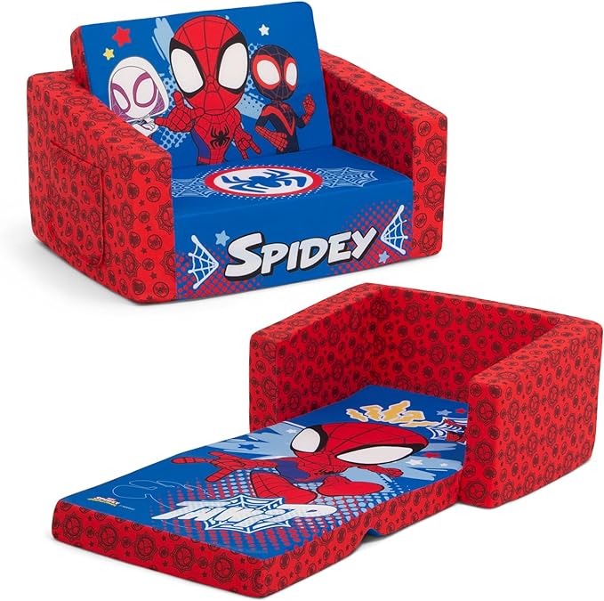 Delta Children Marvel Spidey and His Amazing Friends Cozee Flip-Out Chair - 2-in-1 Convertible Chair to Lounger for Kids - LeafyLoom