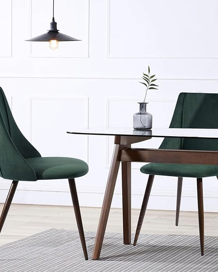 FurnitureR Dining Chairs Set of 2, Mid Century Side Chairs Large & Super Soft Velvet Seat Back Metal Legs for Kitchen, Dining Room, Bedroom, Living Room, Green - LeafyLoom