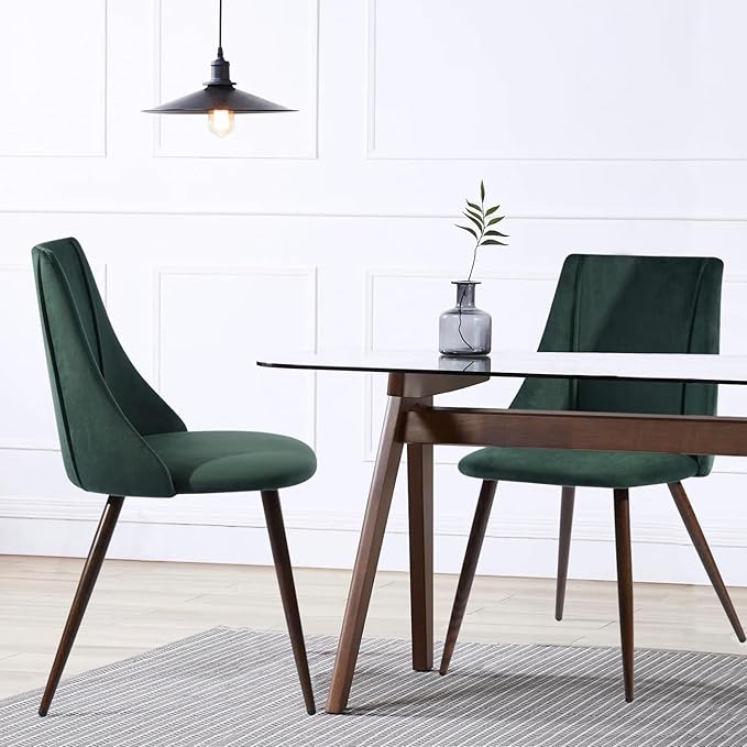 FurnitureR Dining Chairs Set of 2, Mid Century Side Chairs Large & Super Soft Velvet Seat Back Metal Legs for Kitchen, Dining Room, Bedroom, Living Room, Green - LeafyLoom