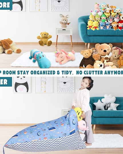Stuffed Animal Storage Bean Bag Chair Cover, Cotton Blue Marine Life Plush Toy Storage Stuff and Sit Seat for Kids/Teens/Adults,52" x 31" Extra Large Triangle Floor Sofa, 200L/52Gal,Cover Only - LeafyLoom
