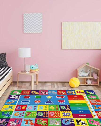 Baby Play Mat Kids Rug for Playroom, Playtime Collection ABC, Numbers, Animals, Rainbow and Shapes Educational Area Rugs for Kids Room Classroom, 59x 39.4 inch - LeafyLoom