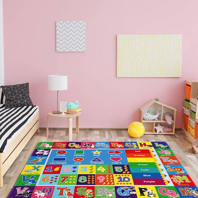 Baby Play Mat Kids Rug for Playroom, Playtime Collection ABC, Numbers, Animals, Rainbow and Shapes Educational Area Rugs for Kids Room Classroom, 59x 39.4 inch - LeafyLoom